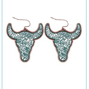 Bull Two Tone Earrings- Burnish Gold and Turqoise